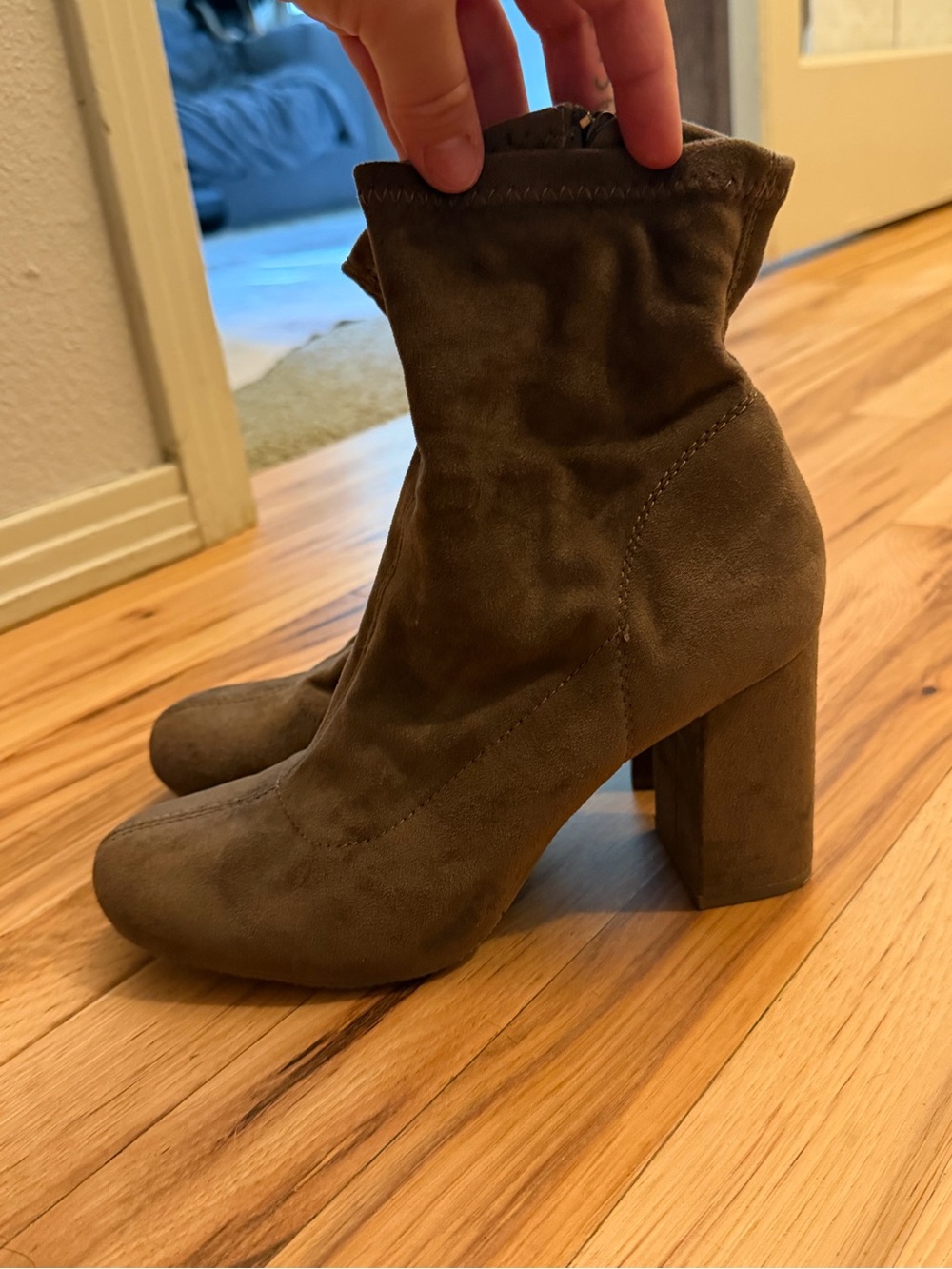 Women's Taupe Suede Block Heel Ankle Boots